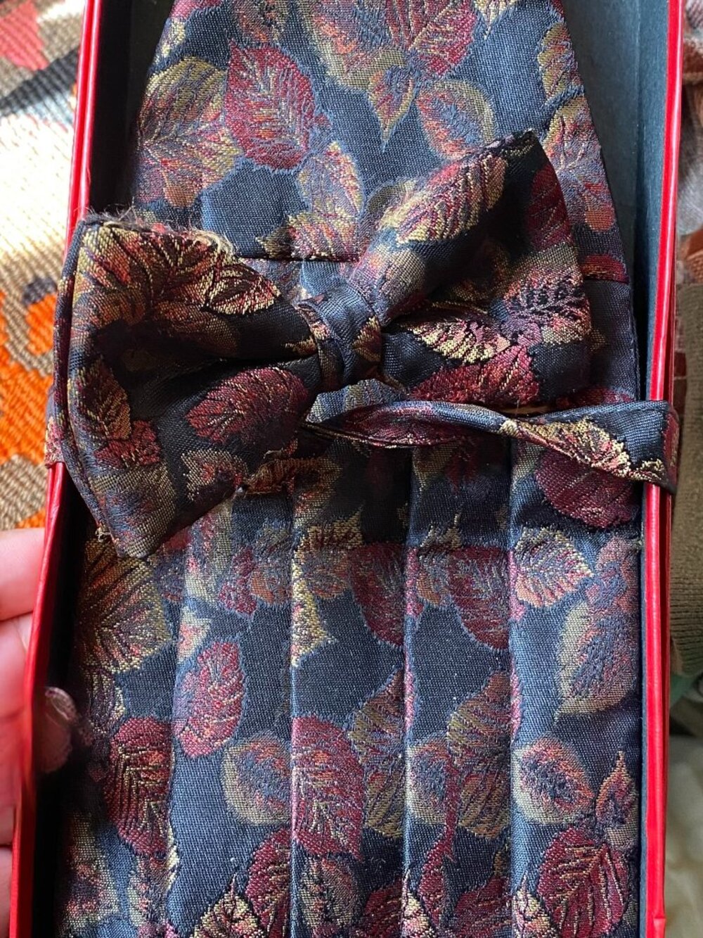 Vintage Pierre Cardin Cummerbund AND Bow Tie Set Autumn Leaves Made in USA